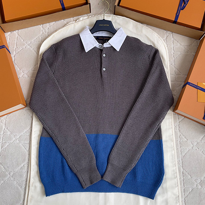 louis vuitton color‑block ribbed knit polo sweater